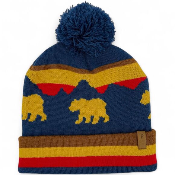 NEW Pendleton Retro Bear Cuffed Beanie Blue/Yellow/Red OS - Picture 2 of 9